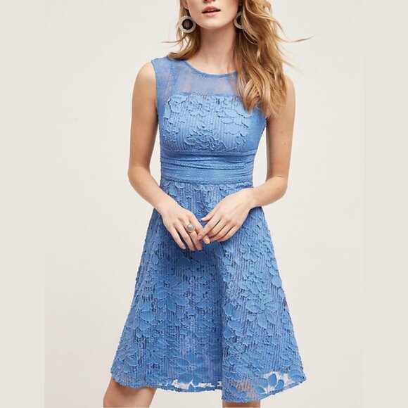 Moulinette Soeurs | Anthropologie Liliflora Lace Mini SunDress in Blue $189 Sz 6 - Picture 1 of 6